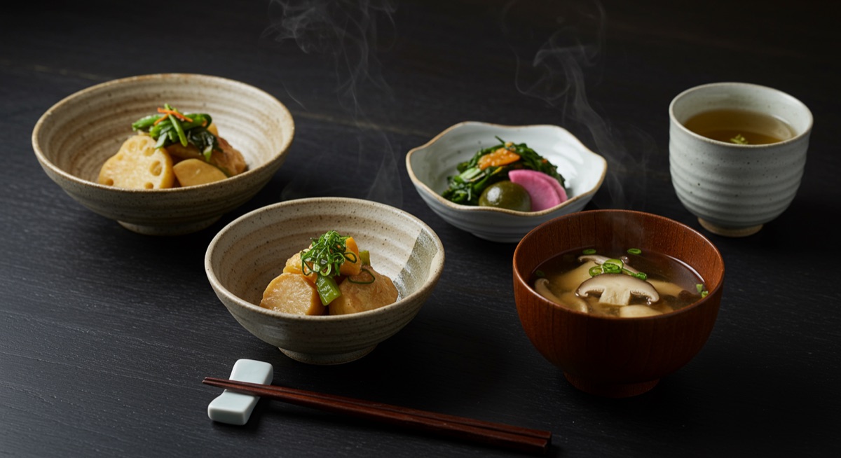 Yakuzen dishes made with seasonal vegetables