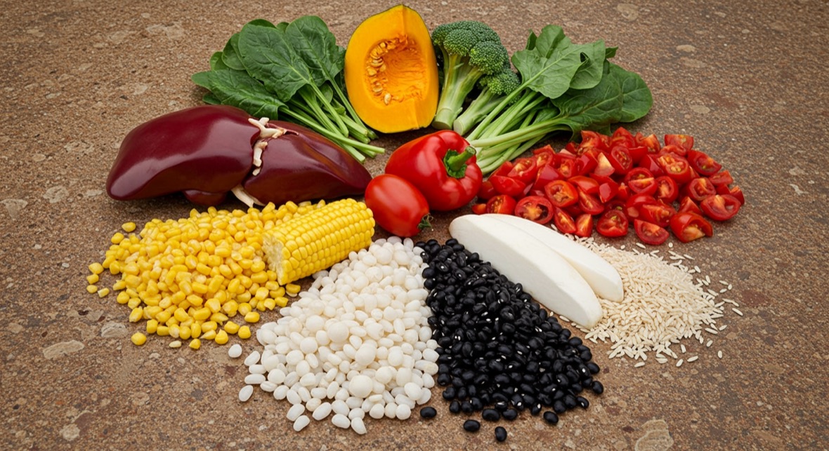 Colourful yakuzen ingredients for the five zang organs