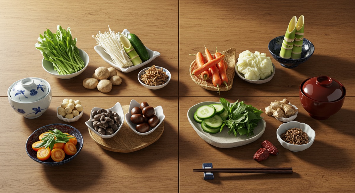 A table of yakuzen ingredients through the seasons