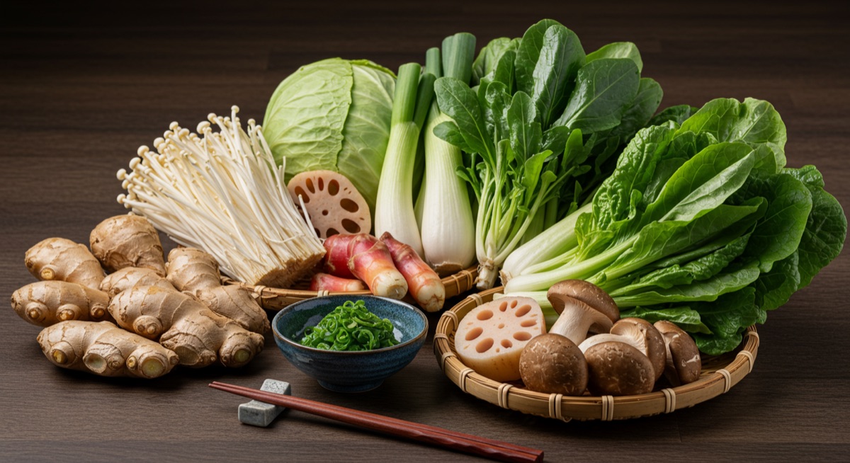 A table laid with the basic ingredients of yakuzen